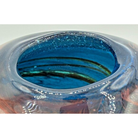 JP Goodman Mouth Blown Art Glass Vase Earth Tone Swirl Blue Interior Signed 1977 - Picture 8 of 16